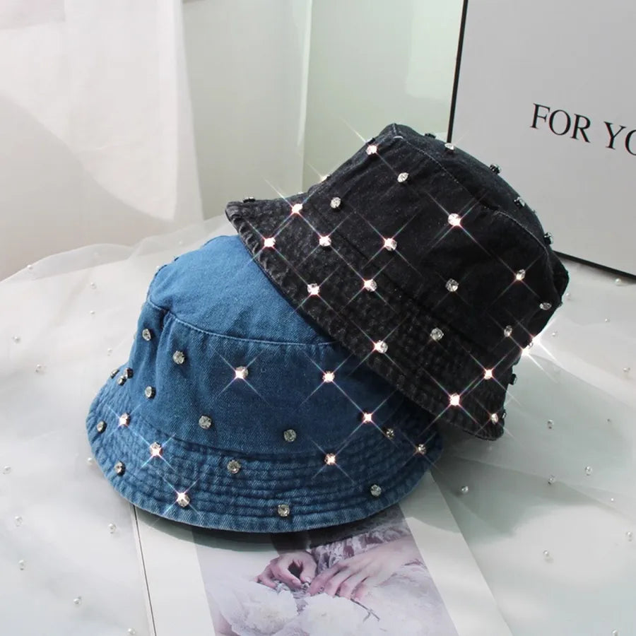 women's original design polka dots rhinestone flat eaves bucket hat