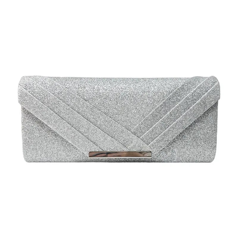 Shiny Evening Bag Clutch Chain Shoulder Bag Luxury Fashionable Polyester Square Envelope Bag Folded Edge Design For Banquet