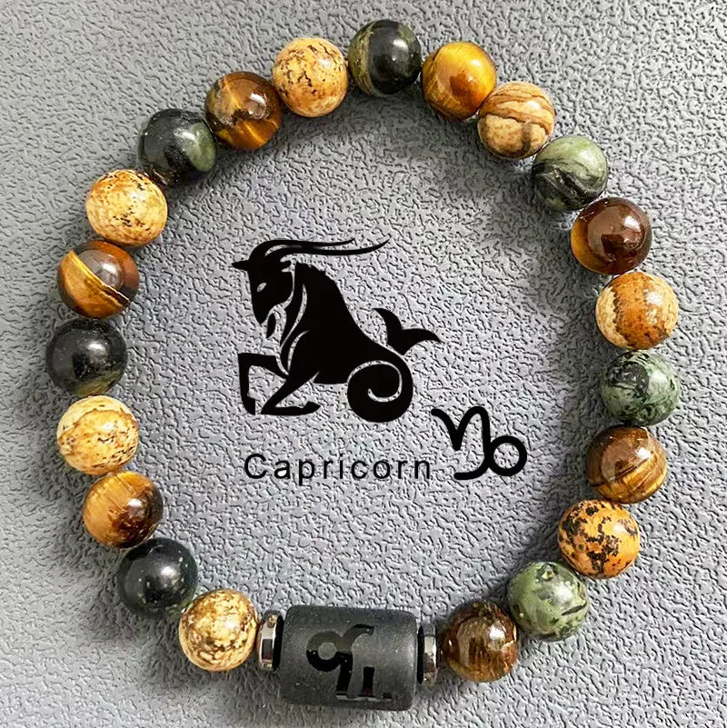Twelve Constellation Natural Stone Beads Bracelet Hot Selling Tiger Eye Stone Picture Stone Mix and Match Couple Beads Bracelet