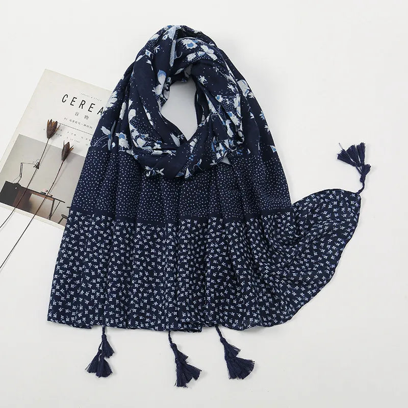 women's retro color block polyester printing scarf