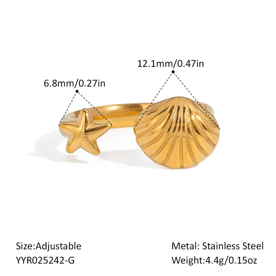 Wholesale Jewelry Elegant Hawaiian Beach Starfish Shell 304 Stainless Steel 18K Gold Plated Polishing Plating Open Rings