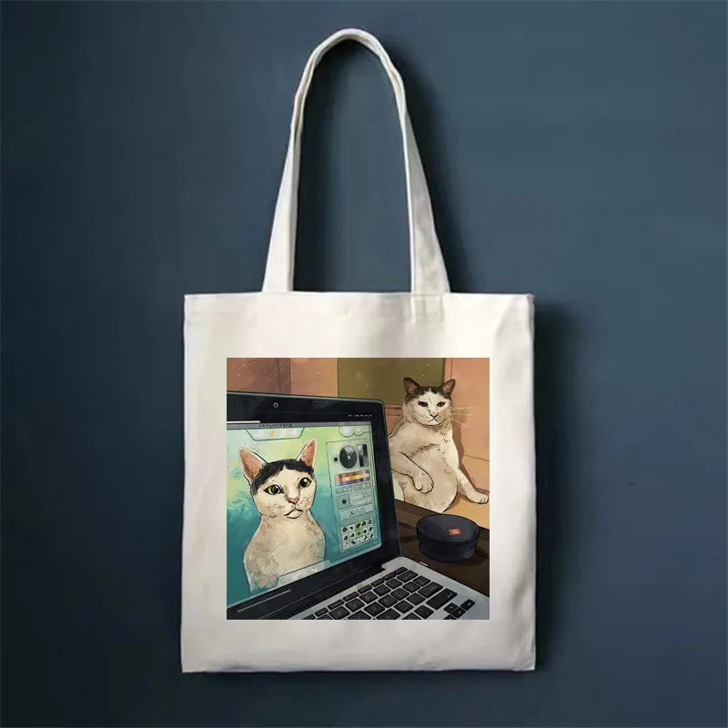women's simple style cat shopping bags
