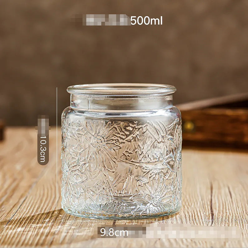 Glass Embossed Glass Sealed Jar Square Storage Jar Snack Dried Fruit Storage Jar Kitchen Household Glass Jar Vintage