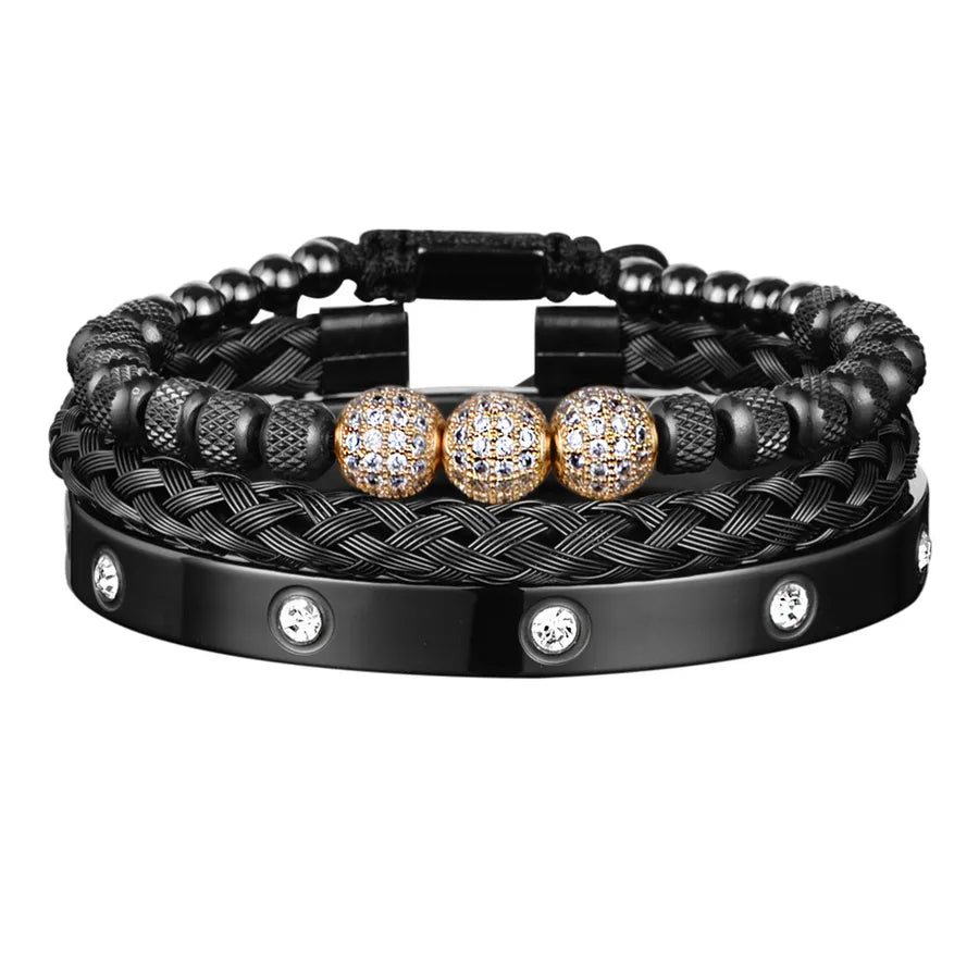 hot sale 3 Diamond Ball ten diamond bracelet set stainless steel mesh bracelet wholesale luxury men's accessories