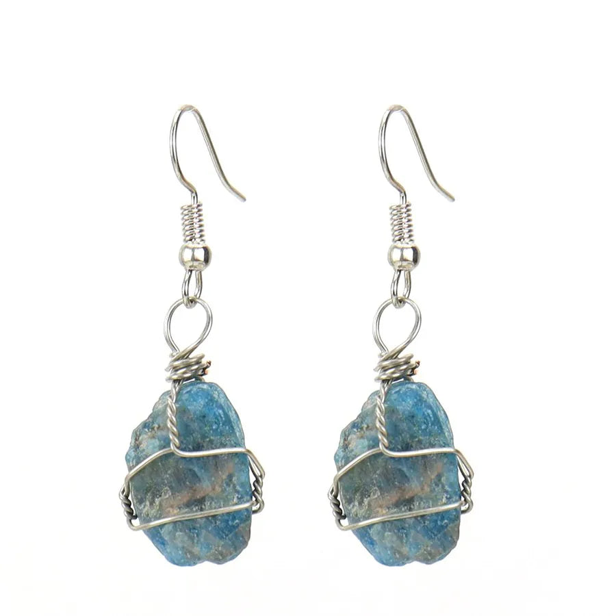 1 pair retro geometric natural stone plating metal drop earrings