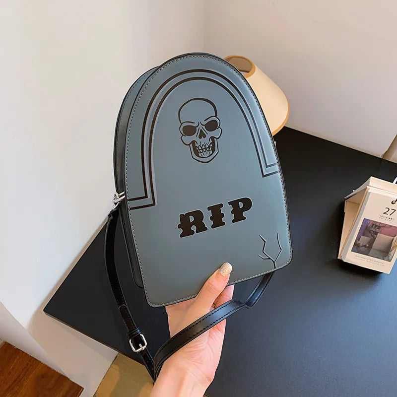 Halloween Women's Pu Leather Letter Skull Streetwear Zipper Crossbody Bag