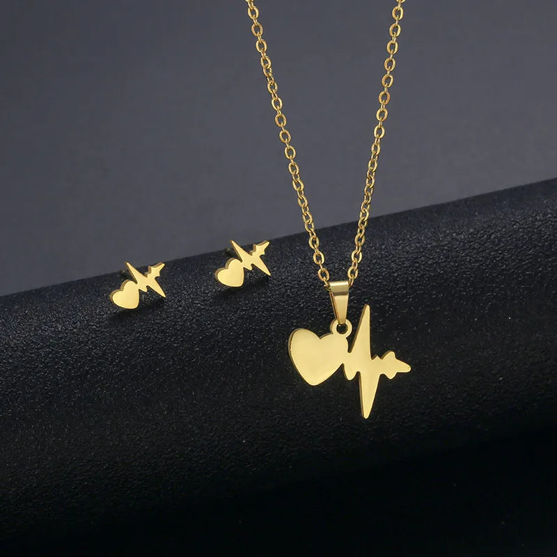 Wholesale Jewelry IG Style Casual Streetwear Moon Hand Of Fatima Butterfly 201 Stainless Steel cable chain Small Stud Earrings Necklace