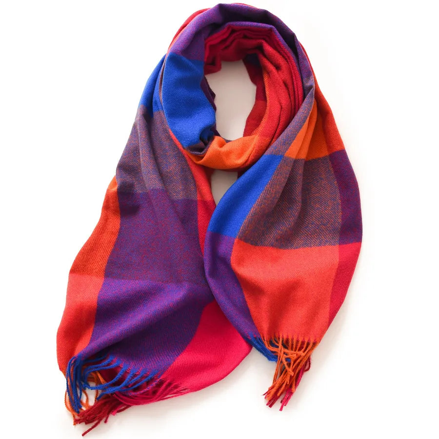 women's retro plaid imitation cashmere tassel winter scarves