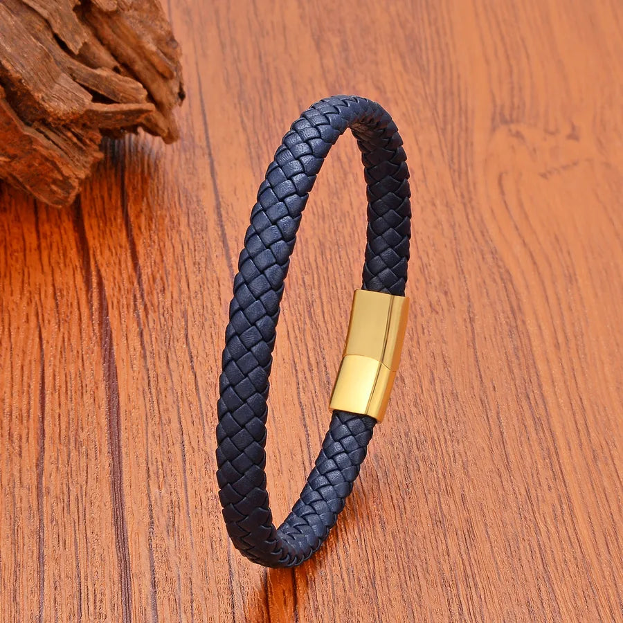 Vintage Style Simple Style Classic Style Geometric 316L Stainless Steel  Leather rope Unisex Bangle