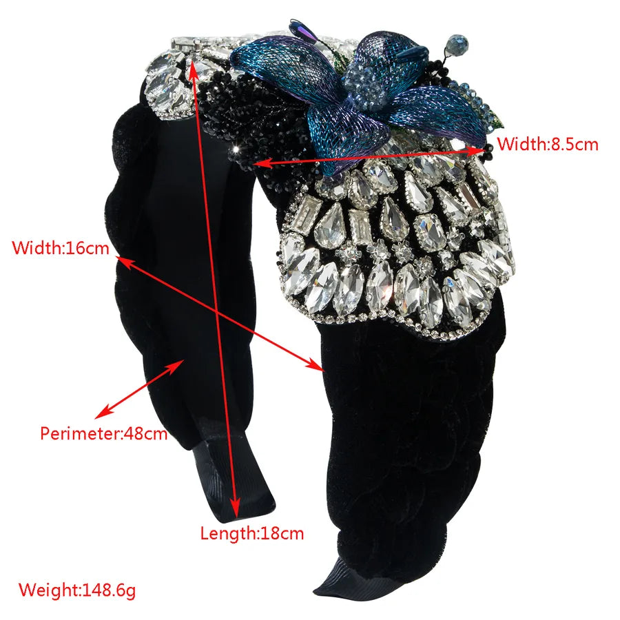 Elegant Luxurious Women's Flower Flannel Inlay Rhinestones Glass Hair Band