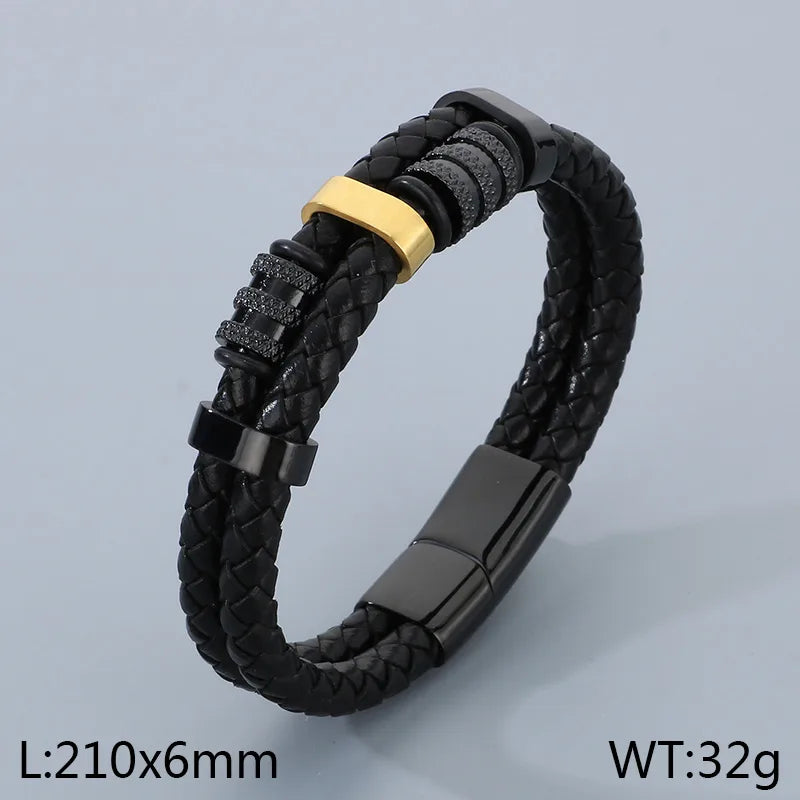 Business Simple Style Geometric 304 Stainless Steel Microfiber Leather 18K Gold Plated Men's Bangle