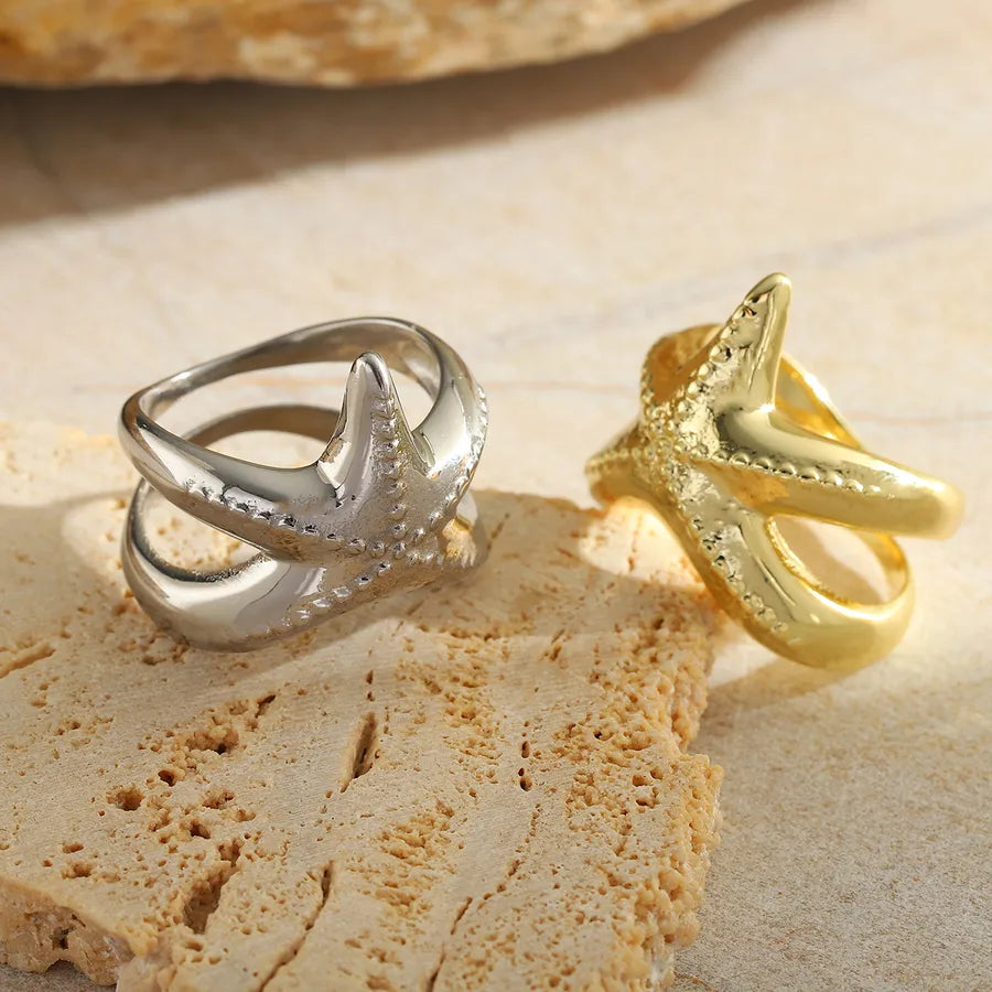 Wholesale Jewelry Casual Elegant Classic Style Starfish 304 Stainless Steel 18K Gold Plated Plating Rings