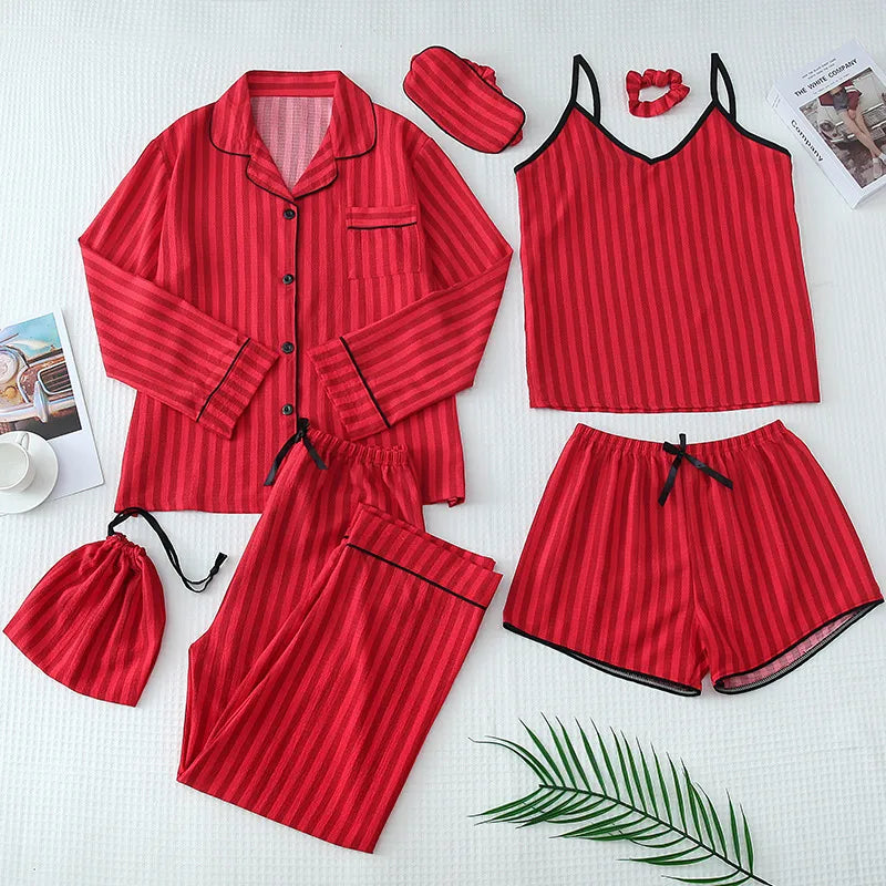 Home Women's Casual Cute Stripe Heart Shape Polyester Pajama Sets