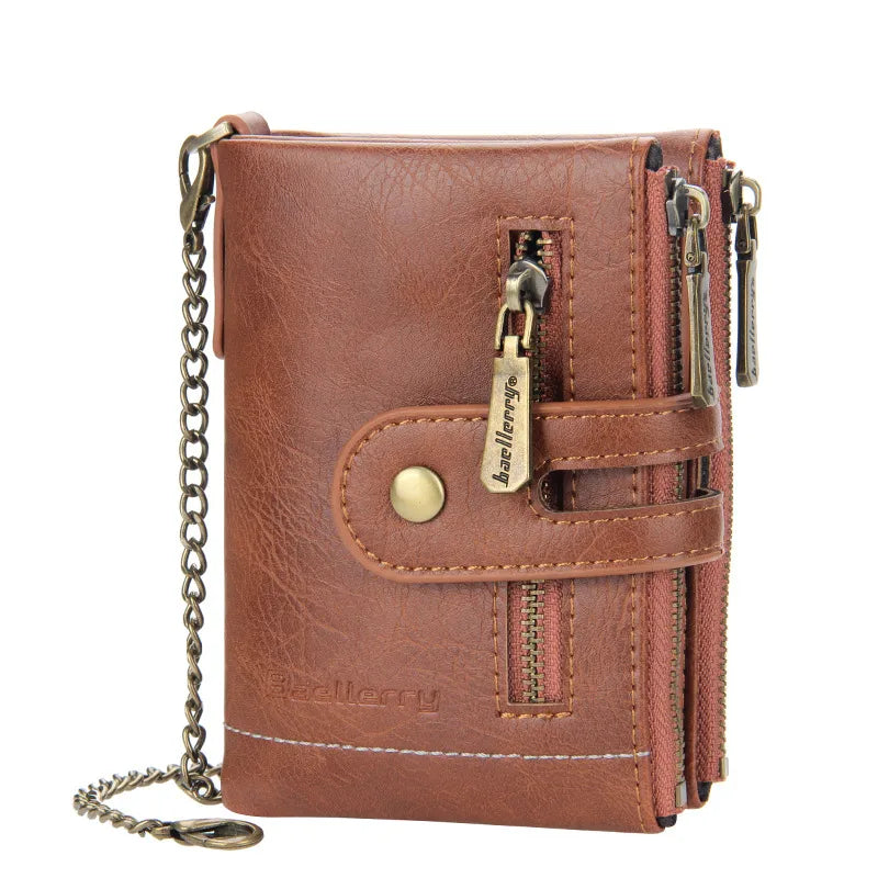 men's letter pu leather metal button zipper wallets