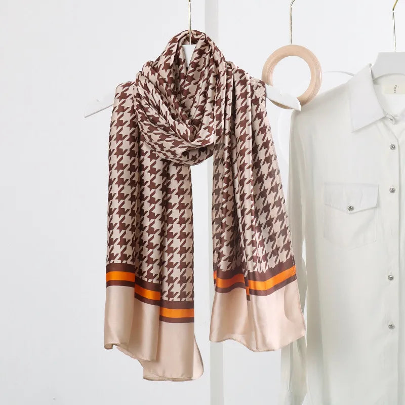 women's fashion letter plaid satin printing silk scarves