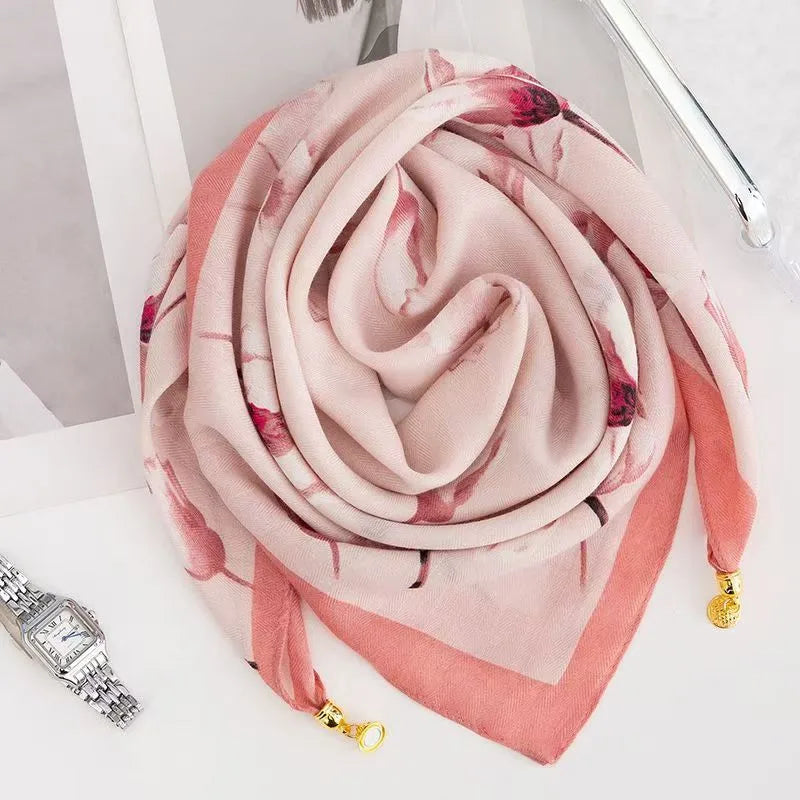 Women's Simple Style Color Block cotton and linen Silk Scarf