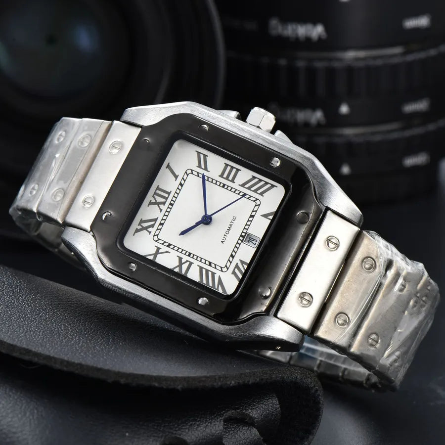 Business Color Block Solid Color Butterfly Double Snap Quartz Men's Watches
