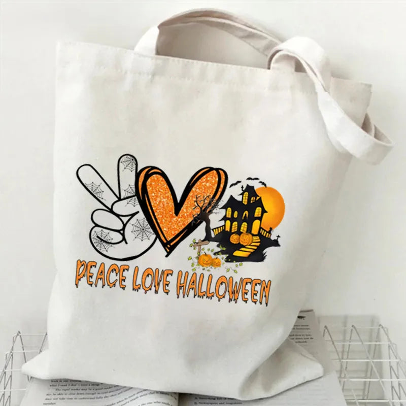 Halloween Cartoon Pumpkin Decorative Canvas Bag Student Handbag Shopping Commuter Bag Large Square Fashion Tote Bag