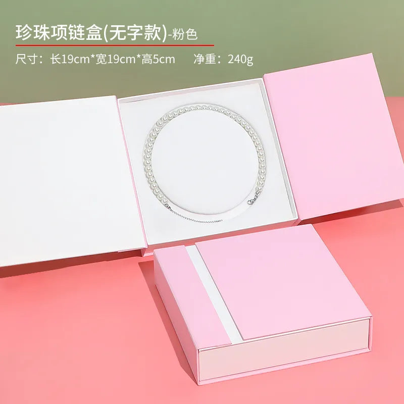 Elegant Pearl Necklace Box Double Open Mother's Day Goddess Gift Jewelry Packaging Paper Touch Feeling Gold Stamping
