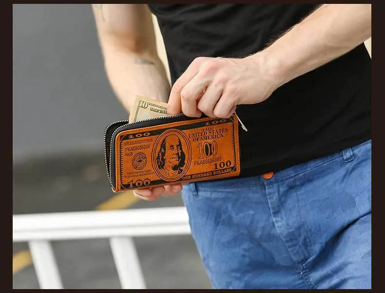 Men's Human Pu Leather Zipper Long Wallets