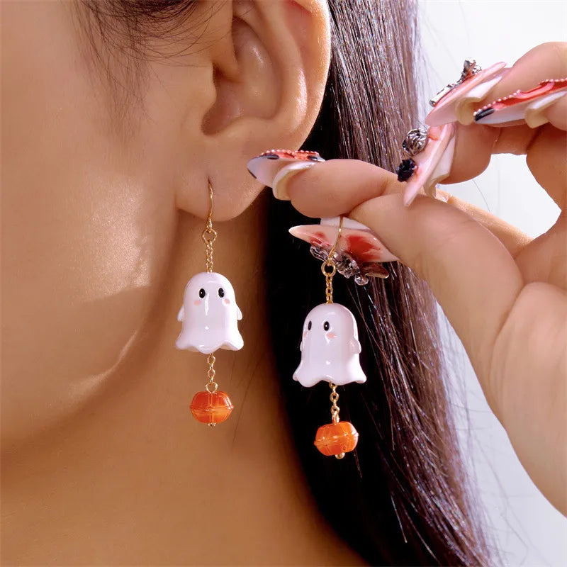 Fashionable Halloween Ghost Pumpkin Pendant Earrings Women's Cartoon Alloy Ear Jewelry Sweet Cool Style Unisex Ear Accessories