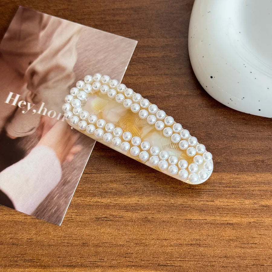 New High-End Pearl Embedded Acetate Hair Clips Versatile Bangs Hairpins Simple Tailor-made Spring Clamp Hair Accessories