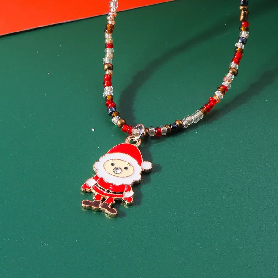 Cute Santa Claus Glass Pendant Necklaces Christmas Wholesale