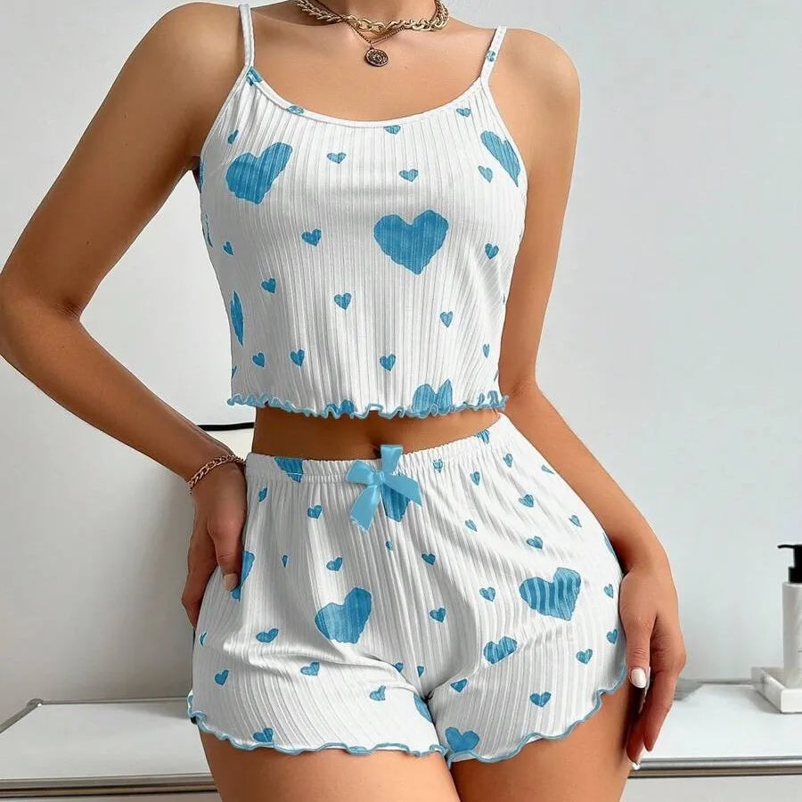 Hot-selling ladies home clothes love printed suspenders shorts casual pit can be worn outside  women's sleep