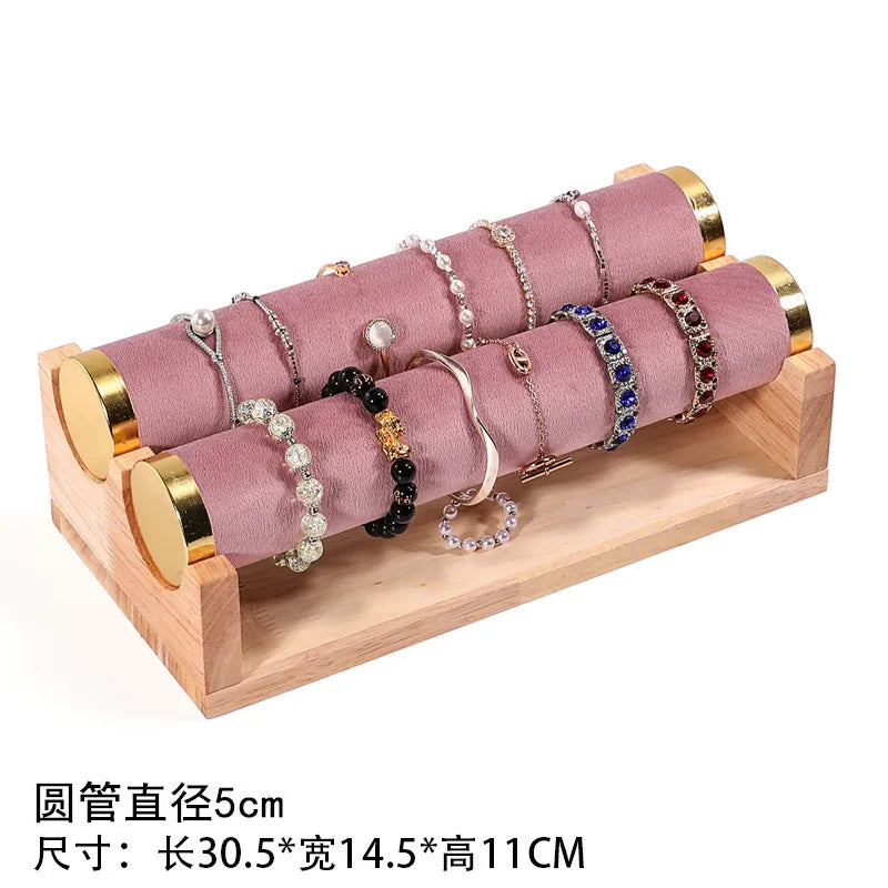 Gold Edged Solid Wood Three Tier Bracelet Stand Chain Display Stand Jewelry Stand Staircase Design High End Feeling Craftsmanship