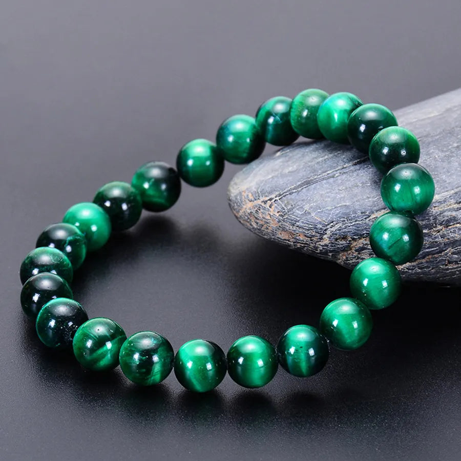 explosions 4-10mm green tiger eye bracelet simple elastic rope solid color beaded bracelet factory wholesale bracelet