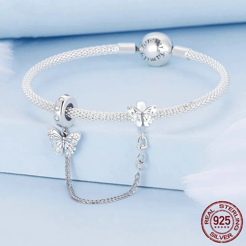 1 Piece 17 * 10mm Hole 4~4.9mm 925 Sterling Silver Zircon White Gold Plated Butterfly Polished Beads Jewelry Accessories