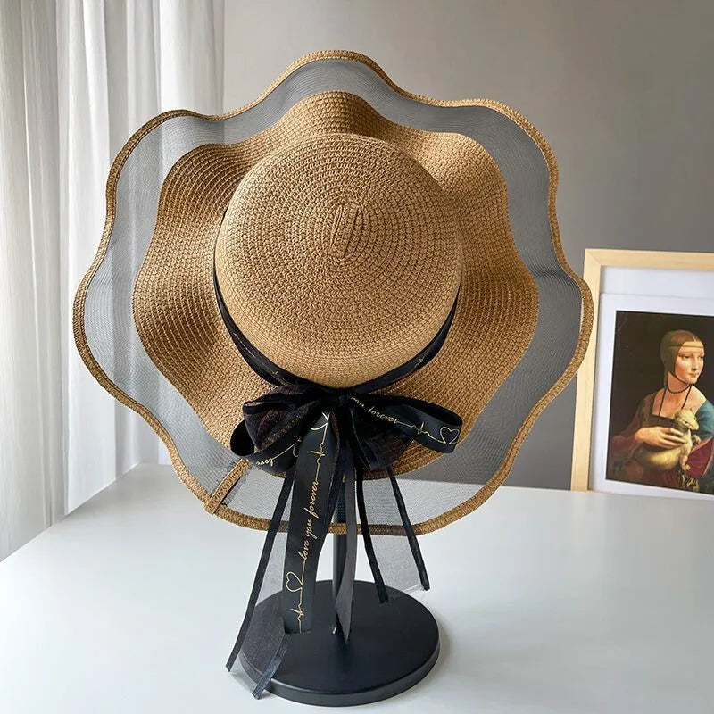 Straw Hat Women's Summer Beach Seaside Travel Sunshade Holiday Sunscreen Big Hat Brim Big Rim Cool Hat Internet Red Sun Hat