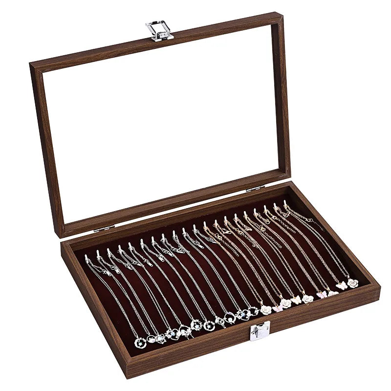 Walnut Wooden Jewelry Storage Box Earring Necklace Ring Organizer Dustproof Display Stand For Vendors Luxury Jewelry Case
