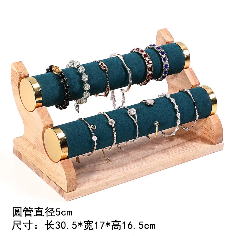 Gold Edged Solid Wood Three Tier Bracelet Stand Chain Display Stand Jewelry Stand Staircase Design High End Feeling Craftsmanship