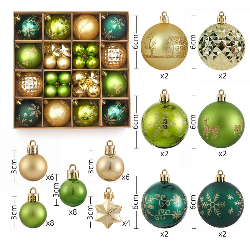 Christmas Decorations 44pcs Set Electroplated Painted Balls New Christmas Ball Christmas Tree Ornaments Simple Style Plastic