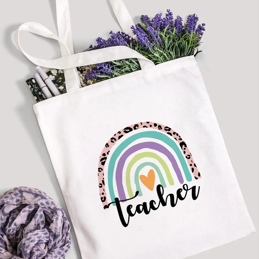 foreign trade Teach Love Rainbow printed canvas bag shoulder bag student fashion handbag spot