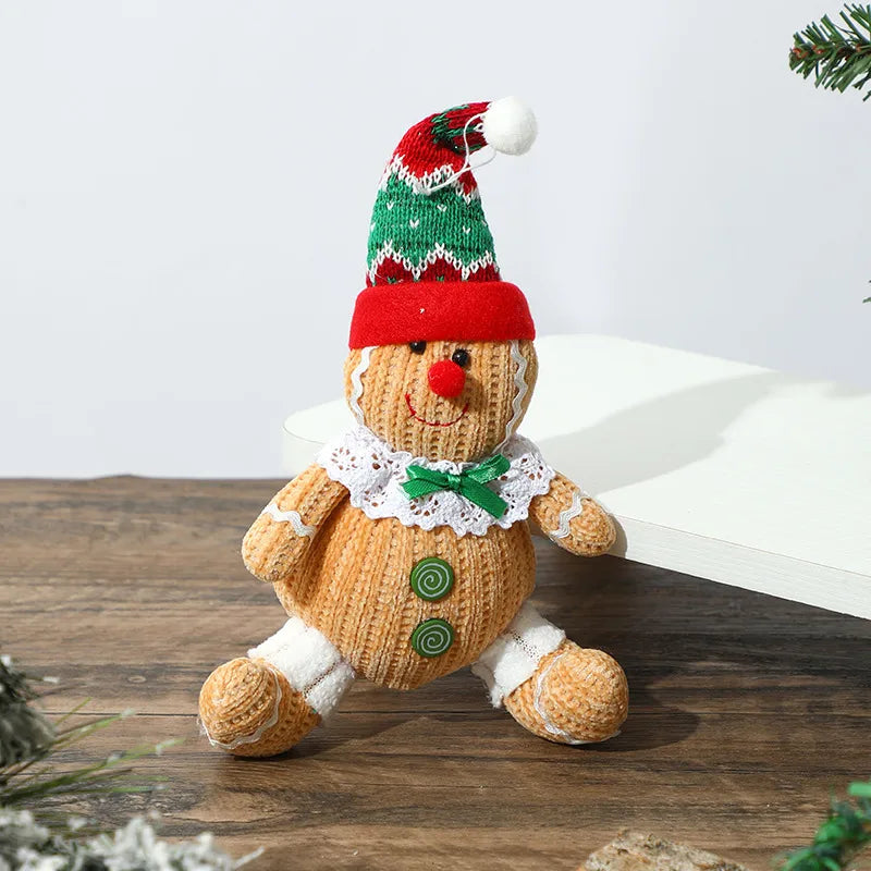 Christmas Decorations Gingerbread Man Stretching Dwarf Figure With Light Biscuit Man Doll Pendant Cartoon European Countryside Style Polyester