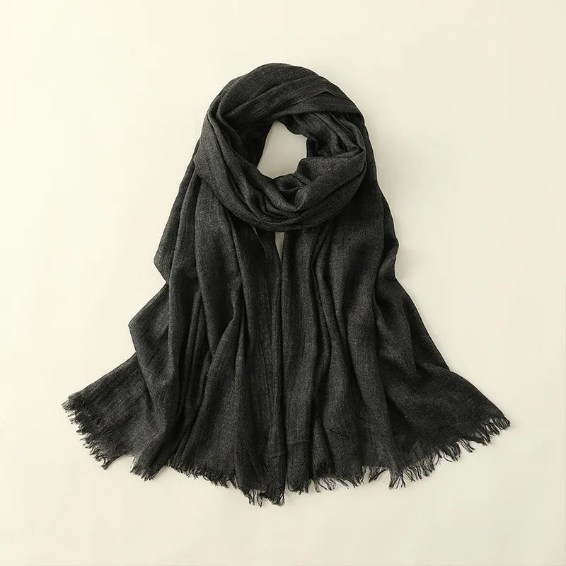women's elegant solid color cotton silk scarves