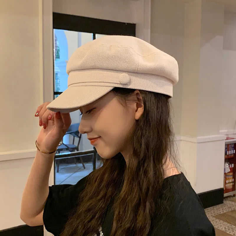 Women's Basic Retro Solid Color Curved Eaves Beret Hat