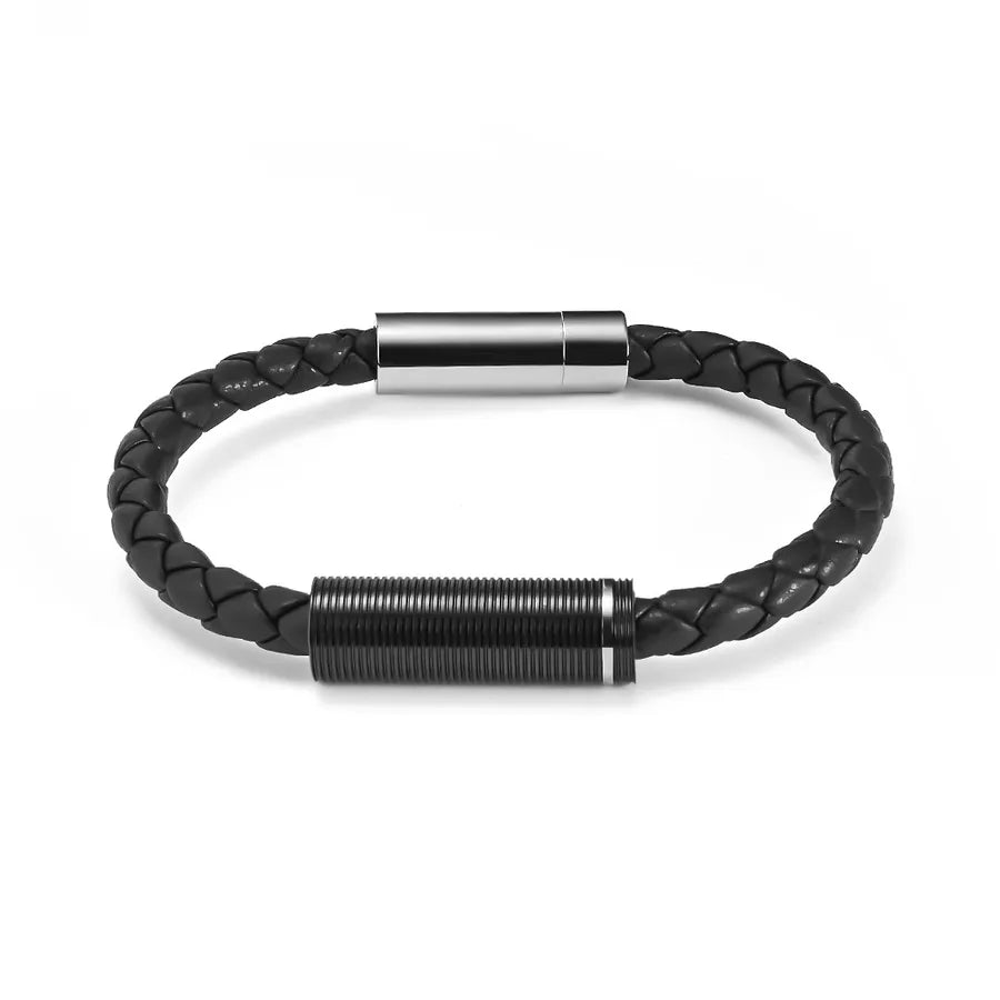 Ethnic Style Solid Color 304 Stainless Steel Pu Leather Plating Men's Bangle Men Cord & Leather Bracelets