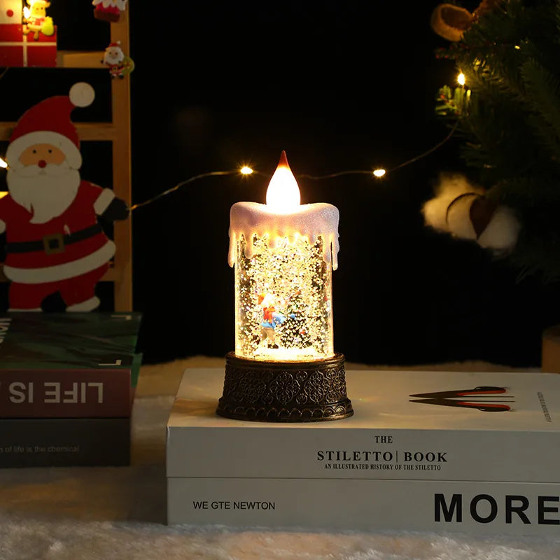 Christmas Decoration Santa Claus Plastic Figurine Water-Filled Night Lamp Decorative Crystal Light Christmas Party Gift