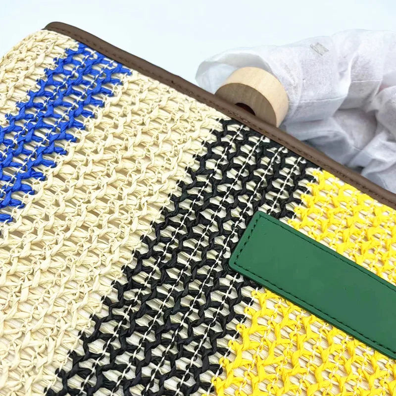 Women's Pu Leather Stripe Classic Style Beading Weave Square Magnetic Buckle Handbag