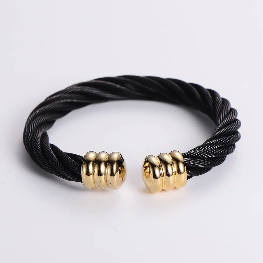 304 Stainless Steel 18K Gold Plated Hip-Hop Inlay Geometric Acrylic Pearl Bangle