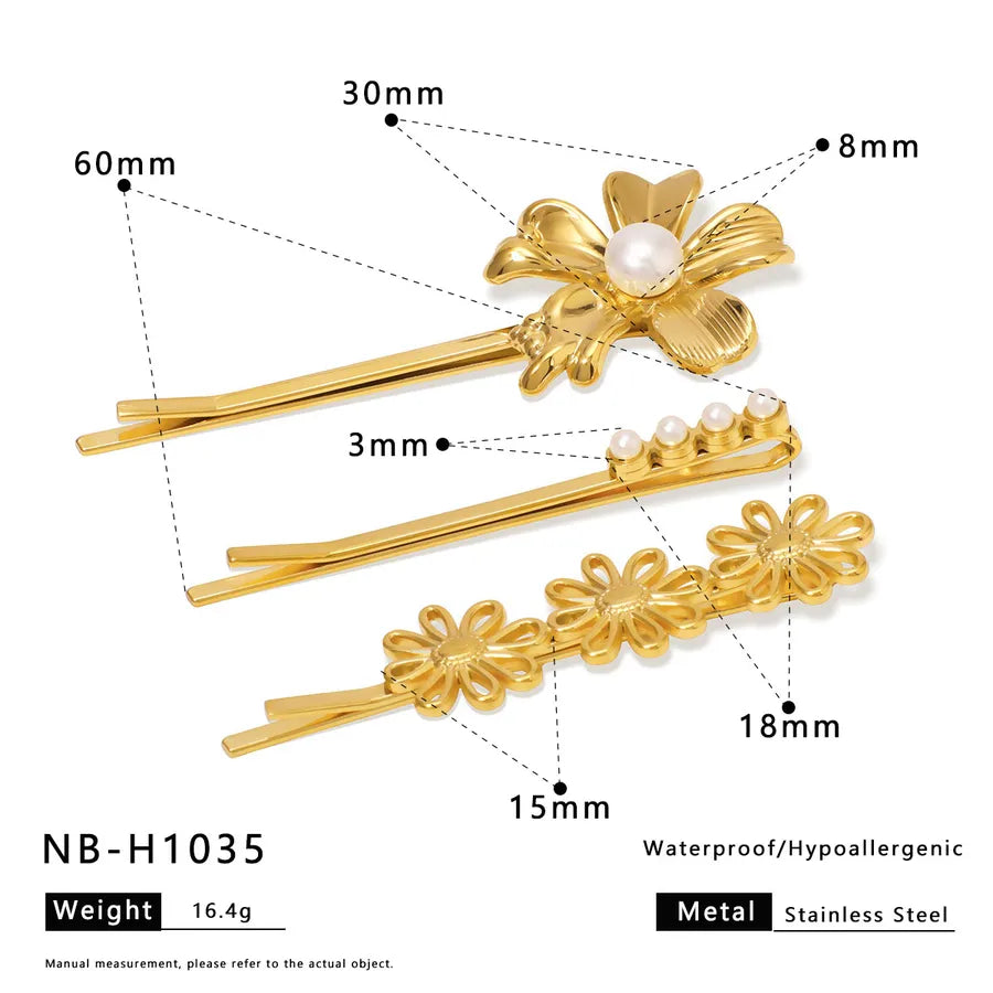 Cute Artistic Women's Pentagram Flower Shell 304 Stainless Steel Artificial Pearls Pearl Hair Pins Hair Clip