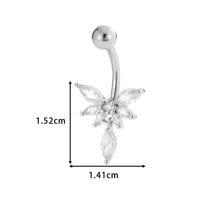 1 Piece Belly Rings IG Style Simple Style Classic Style Cross Flower Butterfly Copper Cross Flowers Butterfly Zircon Belly Rings