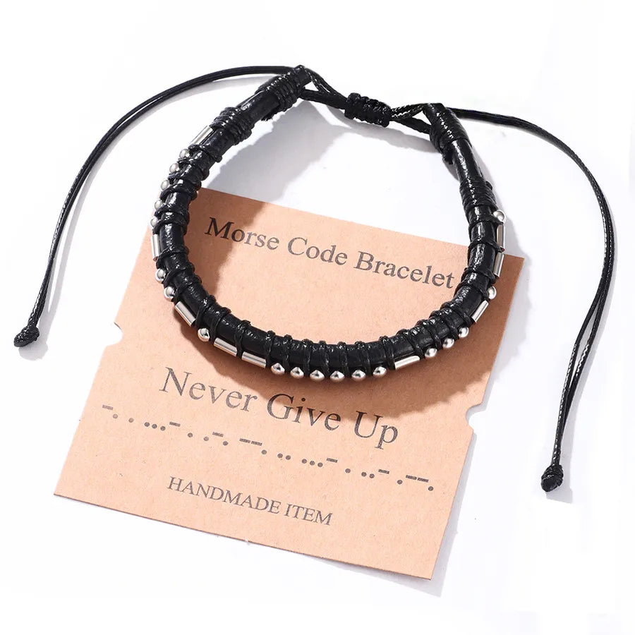 Hip-Hop Rock Solid Color 304 Stainless Steel Pu Leather Braid Men's Bangle Men Cord & Leather Bracelets