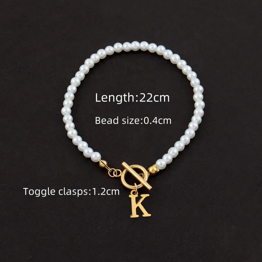 Wholesale Jewelry Elegant Simple Style Classic Style Letter 304 Stainless Steel Artificial Pearl Anklet