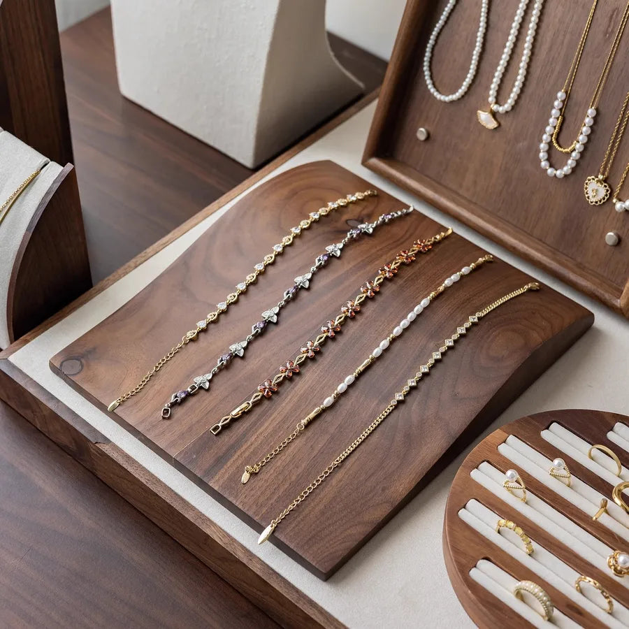 Walnut Jewelry Display Stand Bracelet Necklace Earring Rack Ring Holder Jewelry Tray Combination Fashion Accessory Showcase
