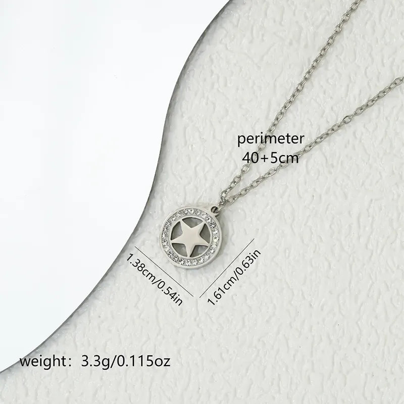 Wholesale Jewelry Elegant Cute Artistic Star 304 Stainless Steel Zircon Inlay O-shaped chain Pendant Necklace