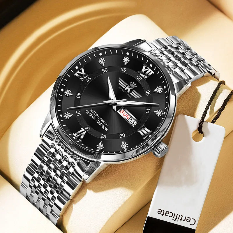 Casual Retro Color Block Butterfly Double Snap Quartz Men's Watches